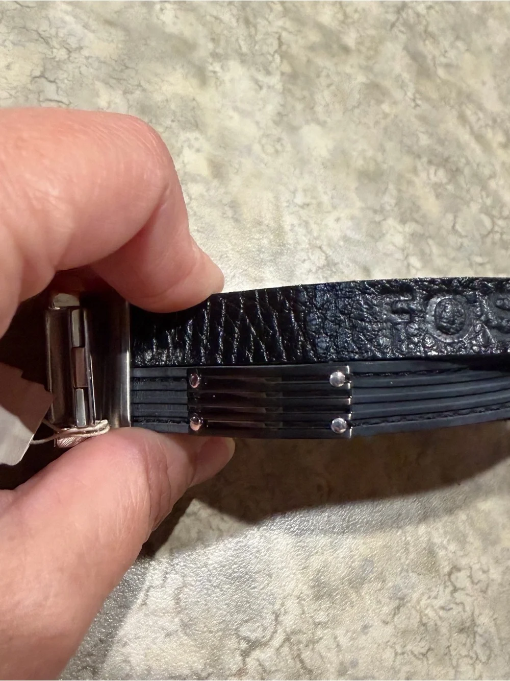 NWT Fossil Men's Black Multi‑Layer Leather Wrap Bracelet with Silver Clasp